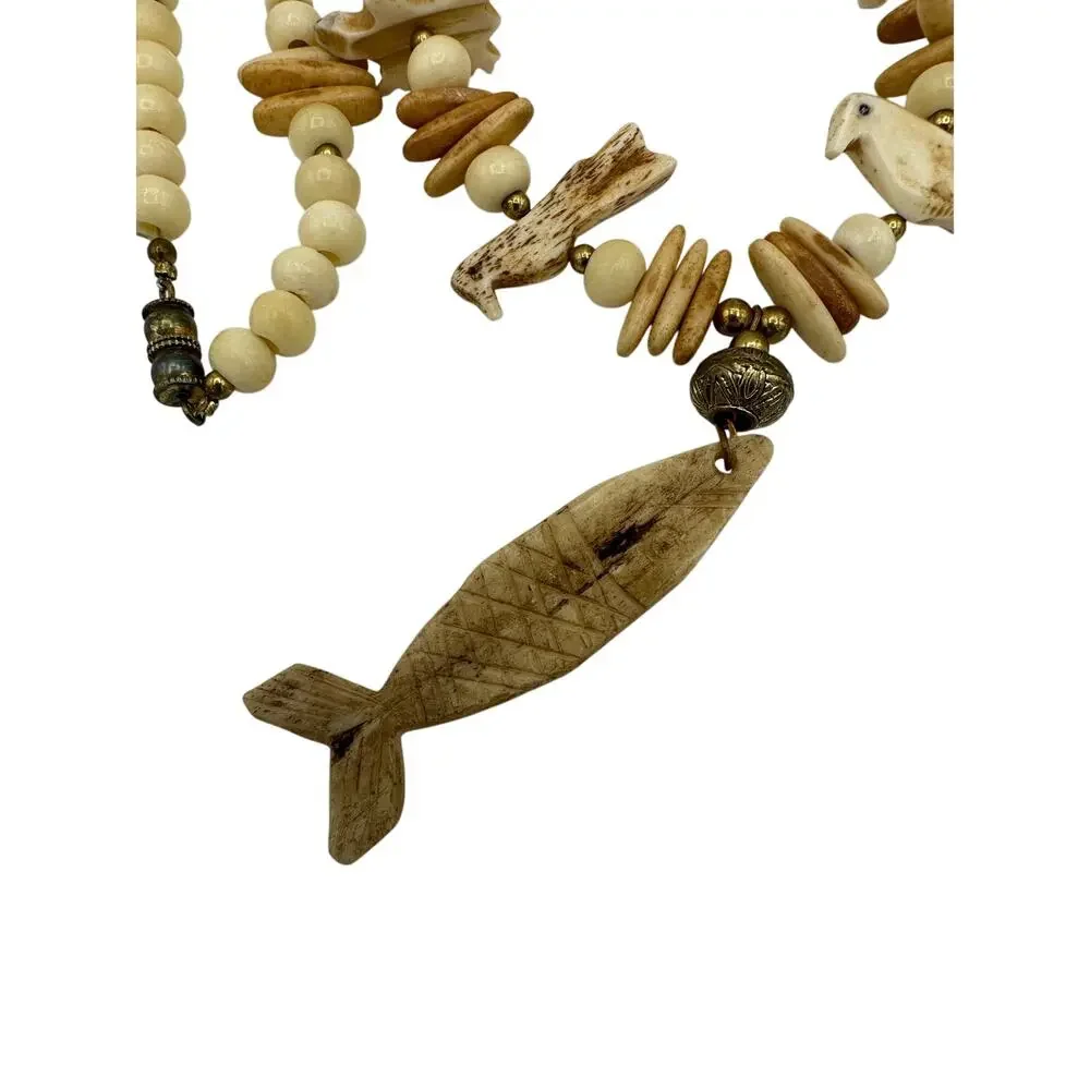 Vintage Navajo Carved Bone Necklace 13